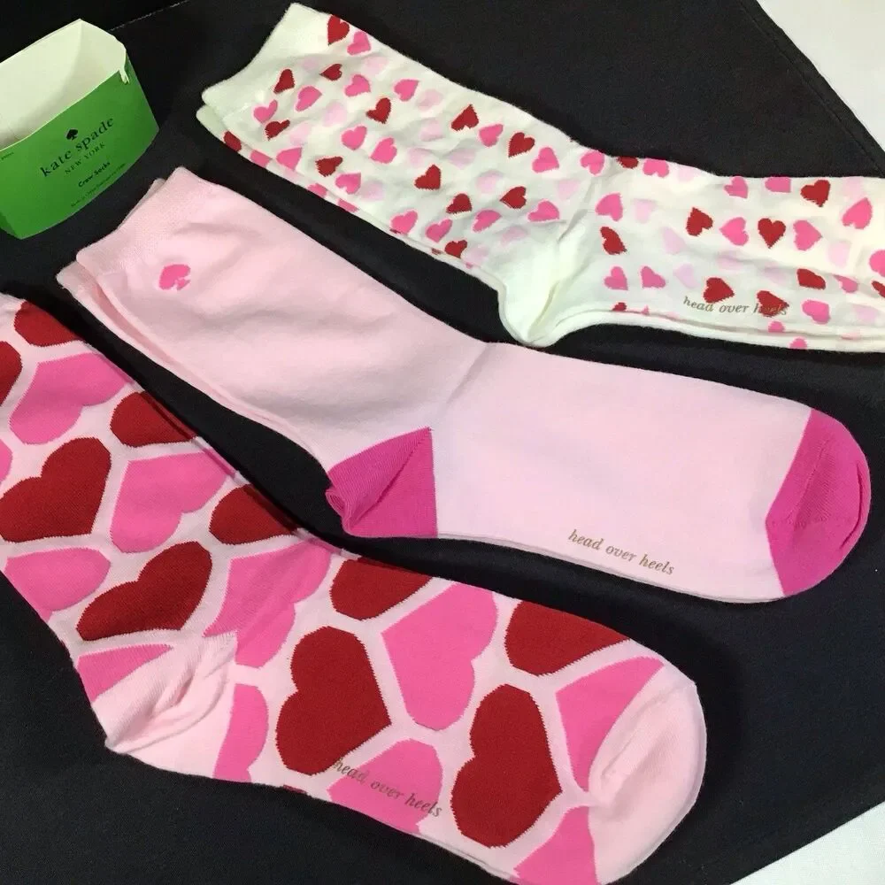 Kate Spade Head Over Heels Crew Socks 3 Pairs Women's Socks Hearts Size 4-10 New